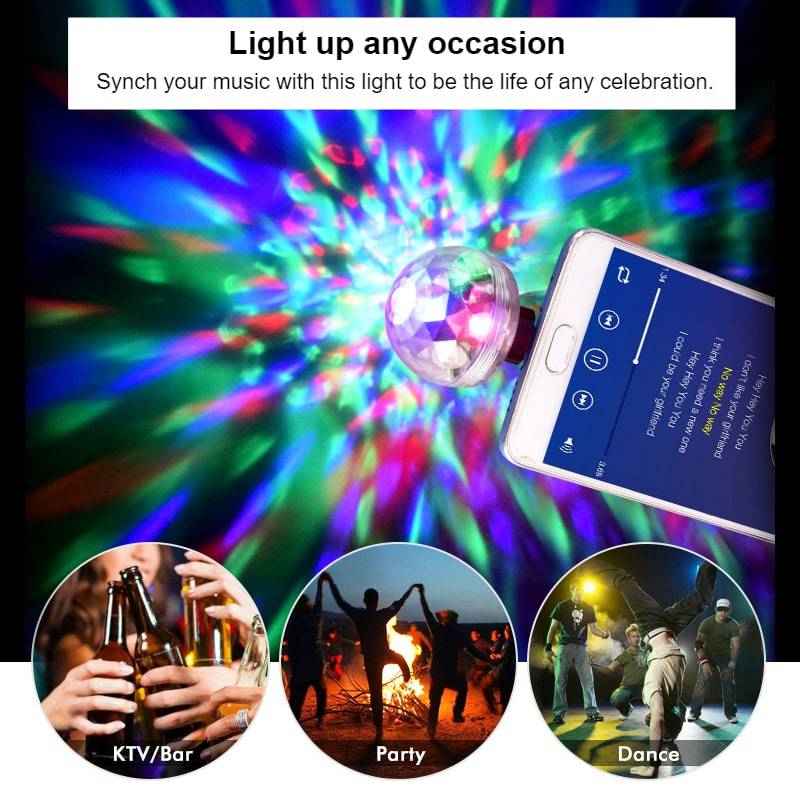 Mini USB Disco Light Best Sellers Car Accessories Plug Type : With Android Adapter|With Apple Adapter 